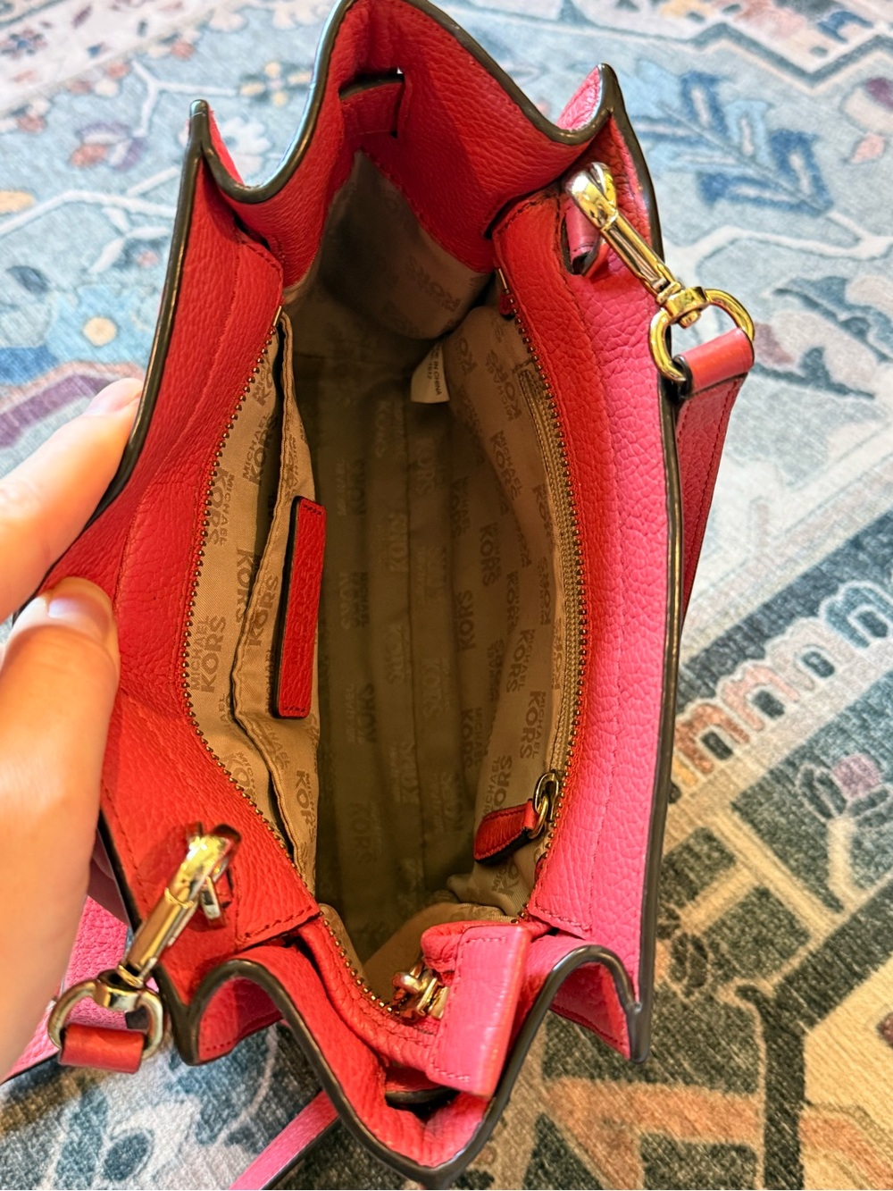 Coral Pink MK Leather Crossbody Bag with Gold Hardware - Picture 4 of 5